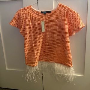 Anthropologie Crochet Tee with Feather Trim
